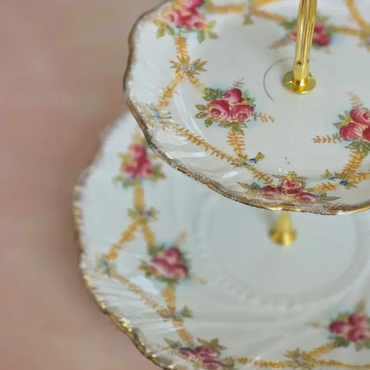 [BUNJANG] Vintage Rose 2-Tier Cake Stand Tray / 빈티지로즈 2단 케이크 스탠드 트레이