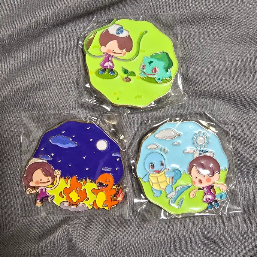 [BUNJANG] Pocopia Generation 1 Pin Badge Bundle Set (Bulbasaur/Charmander/Squirtle) / 포코피아 핀뱃지 1세대 스타팅 일괄 (이상해씨/파이리/꼬부기)