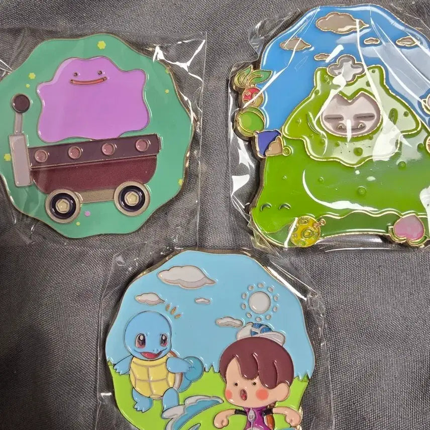 [BUNJANG] Pocopia Pin Badge Set (Ditto, Squirtle, Snorlax) / 포코피아 핀뱃지 (메타몽/꼬부기/잠만보)
