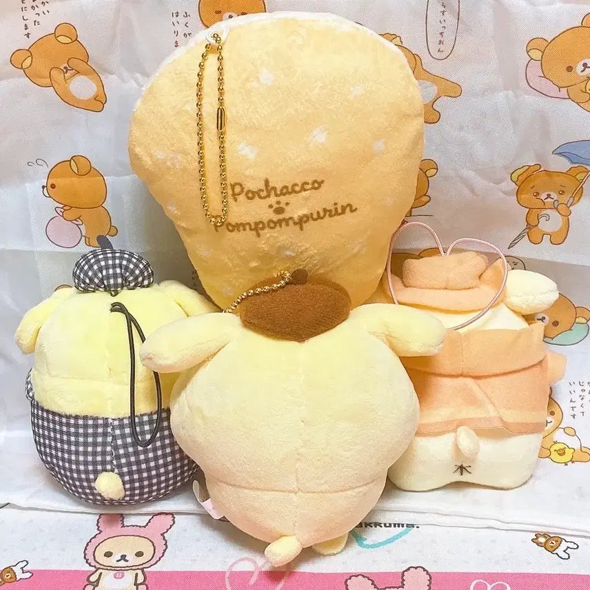 [BUNJANG] Pompompurin Plush Toy &amp; Keychain Bundle / (일괄) 폼폼푸린 오오모리 곱빼기 시리즈 새우튀김 인형 , 체크 폼폼푸린 인형, 이치방쿠지 포차코&amp;폼폼푸린 미니 쿠션 키링 그외 폼폼푸린 인형