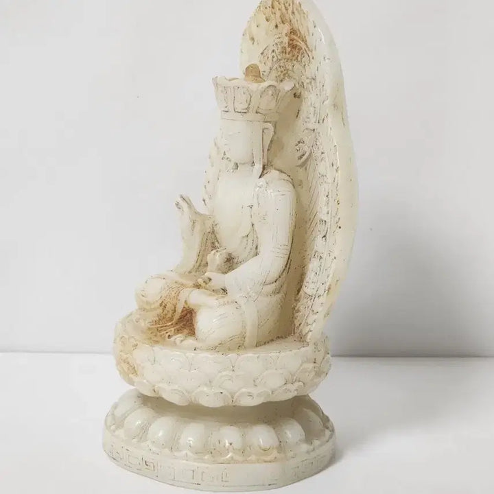 [BUNJANG] Natural White Jade Jijangbosal Statue - 17cm Height, 9.3cm Base Width / 천연백옥 대원보존 지장보살 높이17cm바닥폭9.3cm 중국도자기