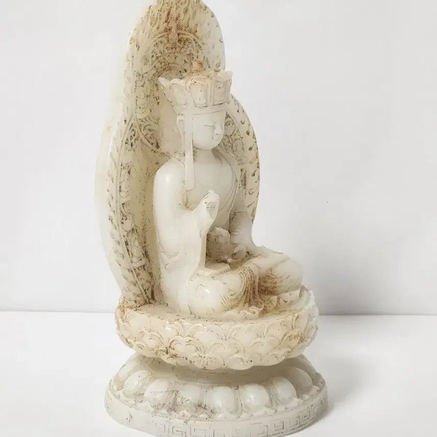 [BUNJANG] Natural White Jade Jijangbosal Statue - 17cm Height, 9.3cm Base Width / 천연백옥 대원보존 지장보살 높이17cm바닥폭9.3cm 중국도자기