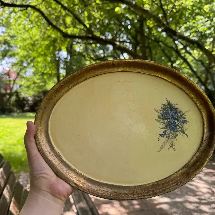 [BUNJANG] Nordic Vintage Gilded Wood Tray / 북유럽 빈티지 금장 우드 트레이 원목쟁반