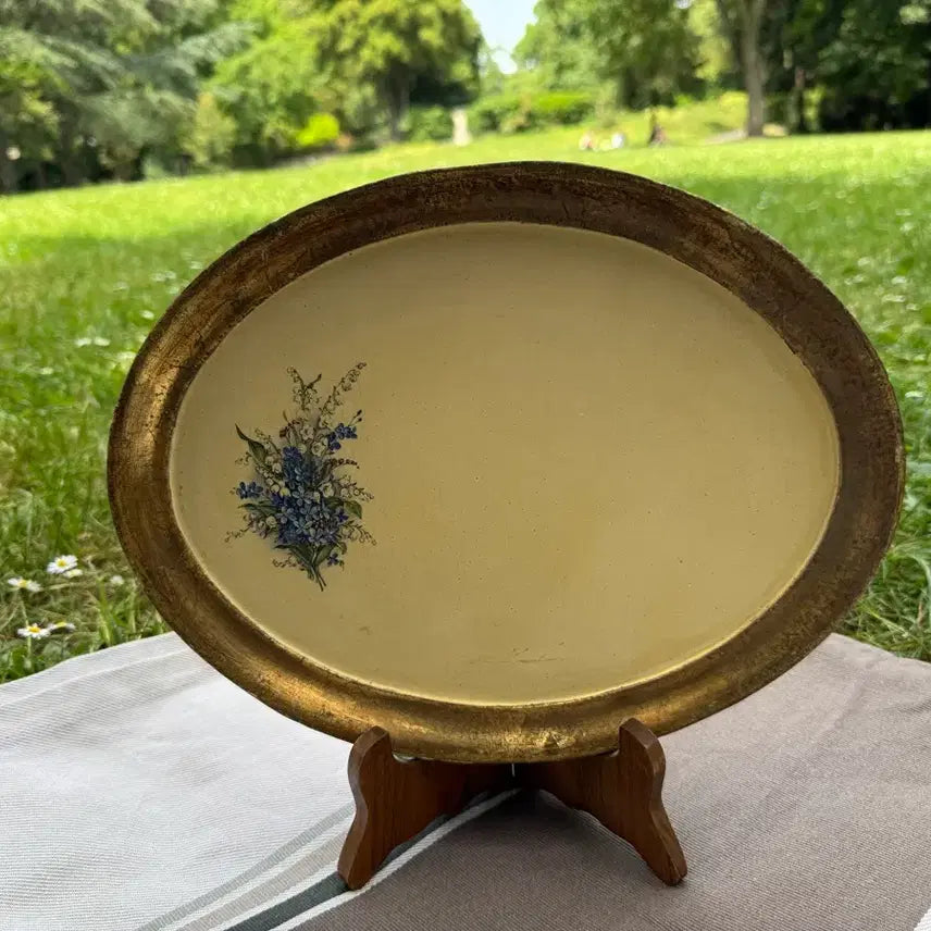 [BUNJANG] Nordic Vintage Gilded Wood Tray / 북유럽 빈티지 금장 우드 트레이 원목쟁반
