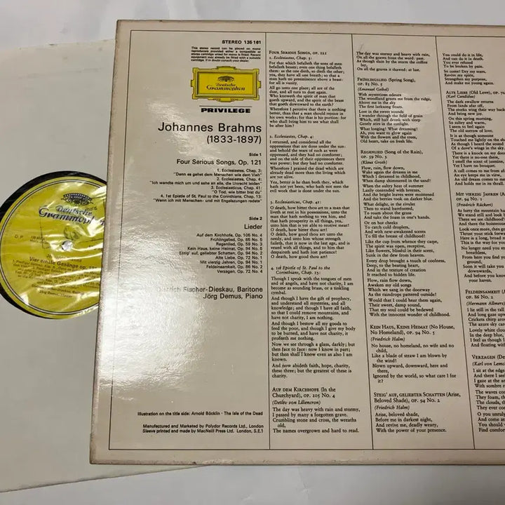 [BUNJANG] Import LP Johannes Brahms Lieder Vinyl / 수입LP)피셔 다스카우 브람스 가곡 Lieder 바이닐