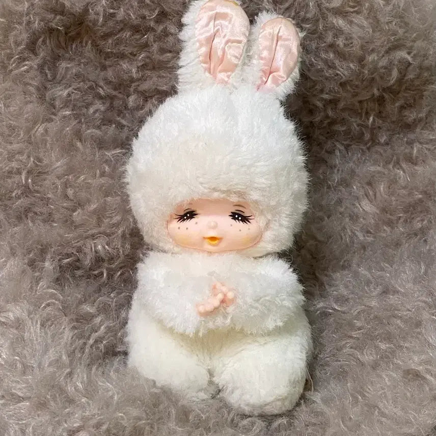 [BUNJANG] Monchhichi Style White Snow Rabbit Vintage Doll / 몬치치 스타일 하얀 눈토끼 빈티지 인형
