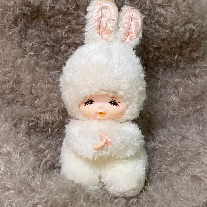[BUNJANG] Monchhichi Style White Snow Rabbit Vintage Doll / 몬치치 스타일 하얀 눈토끼 빈티지 인형