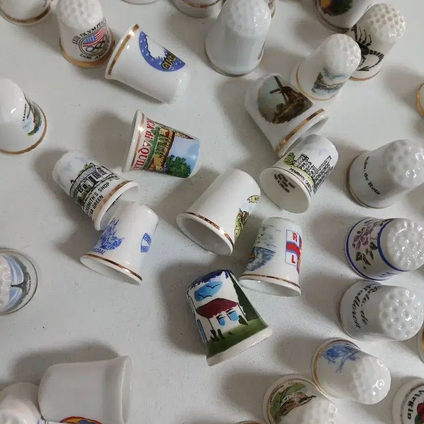 [BUNJANG] Vintage European Design Ceramic Thimble Set (50 pcs) / 다양한 유럽 디자인 빈티지 도자기 골무 세트
