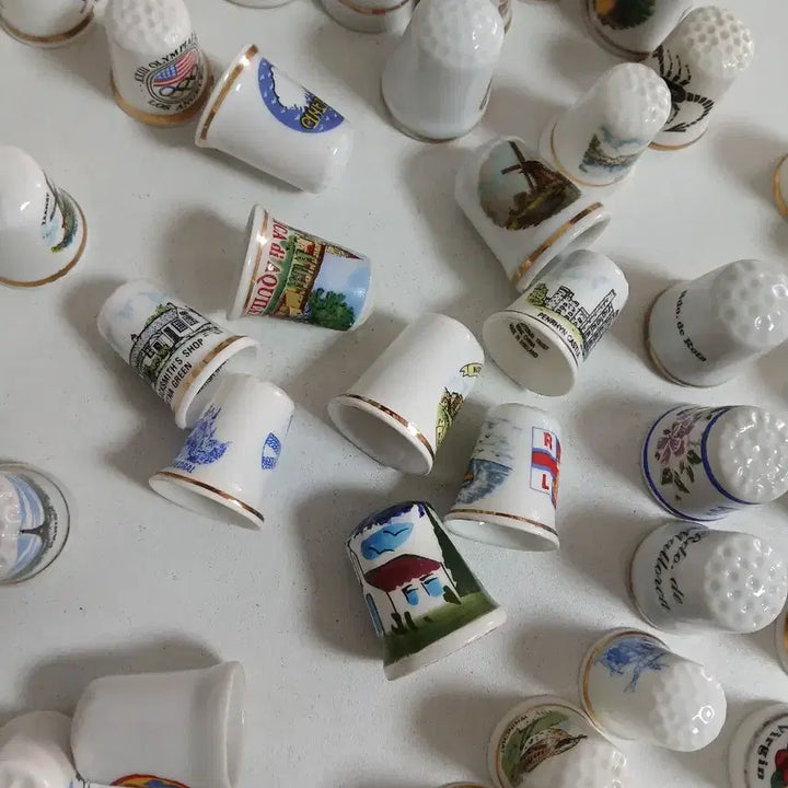 [BUNJANG] Vintage European Design Ceramic Thimble Set (50 pcs) / 다양한 유럽 디자인 빈티지 도자기 골무 세트