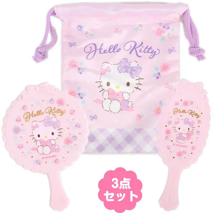 [BUNJANG] Hello Kitty Pink Ribbon Pouch, Comb, and Mirror Set / 키티 파우치 빗 거울 세트 핑크 리본 헬로키티