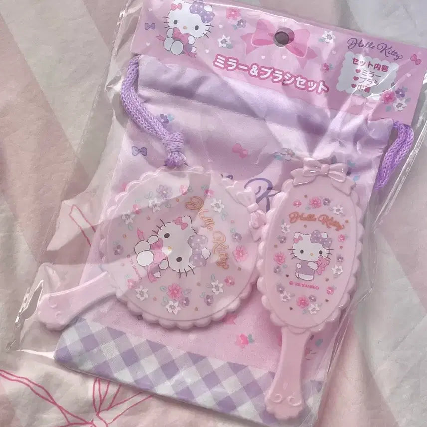 [BUNJANG] Hello Kitty Pink Ribbon Pouch, Comb, and Mirror Set / 키티 파우치 빗 거울 세트 핑크 리본 헬로키티