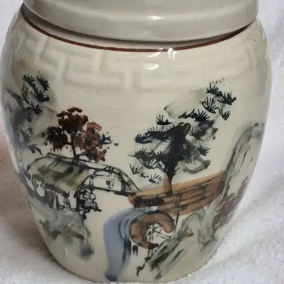 [BUNJANG] Korean Traditional Painted Ceramic Jar with Lid / 도자기 동양화 문양 항아리 뚜껑 포함