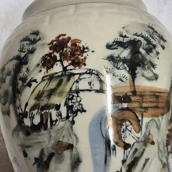 [BUNJANG] Korean Traditional Painted Ceramic Jar with Lid / 도자기 동양화 문양 항아리 뚜껑 포함