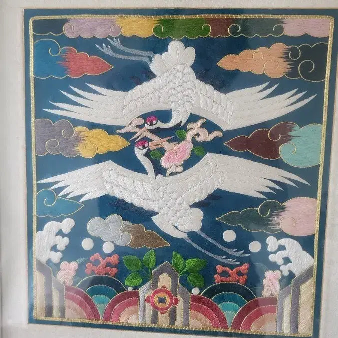 [BUNJANG] Joseon Dynasty Embroidered Double Crane Chest Panel / 근대사  자수  쌍학 흉배