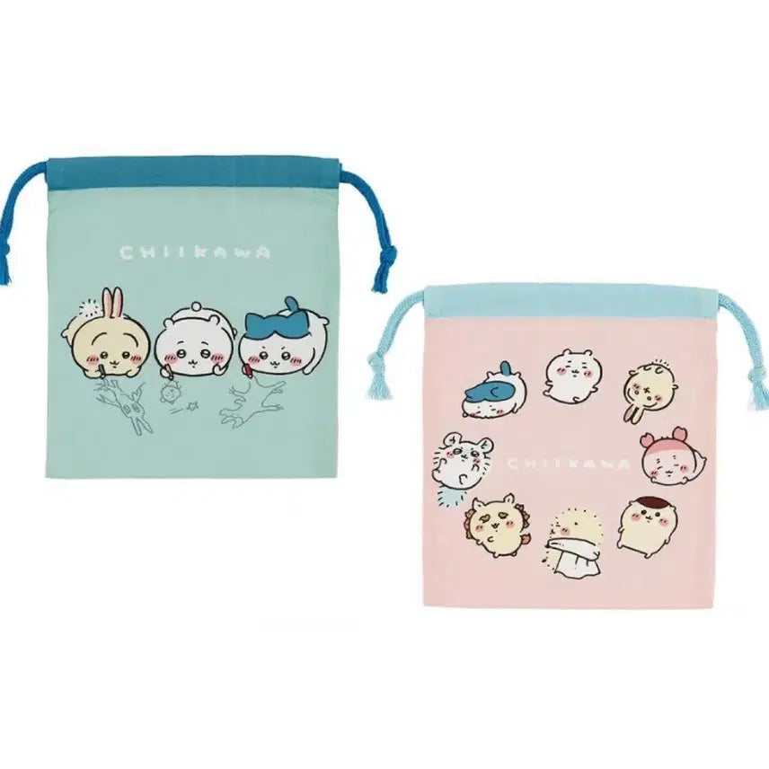 [BUNJANG] Chiikawa String Drawstring Pouch 2P Set / 치이카와 스트링 복조리 파우치 2P 세트