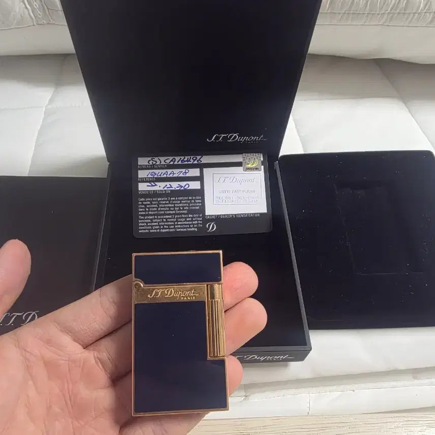[BUNJANG] S.T. Dupont Line 2 Lighter New Model Blue Lacquer Gold Double Flame / [풀세트] 듀퐁라이터 라인2 신형 ca16496 블루 래커 금장 쌍불