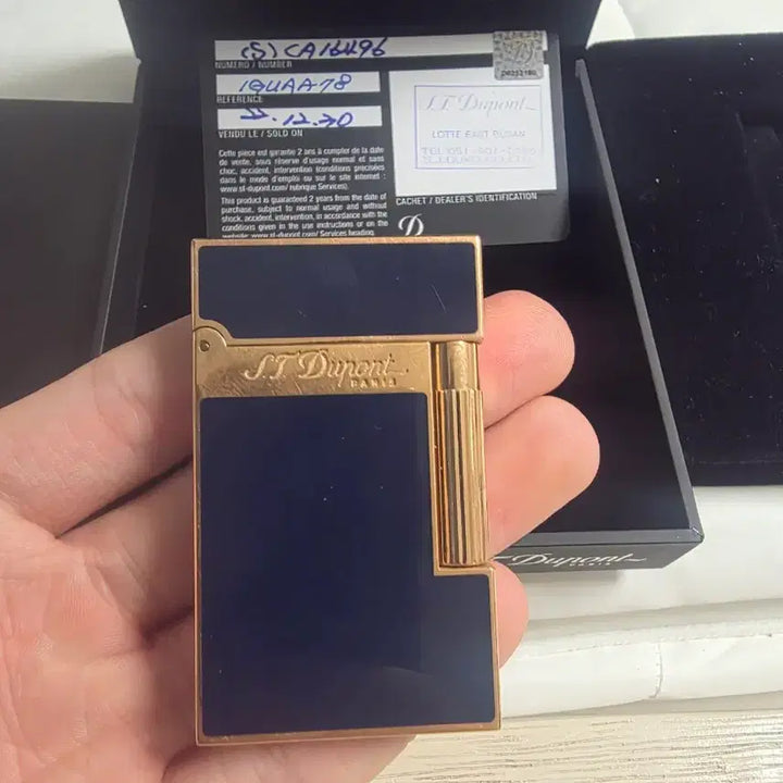[BUNJANG] S.T. Dupont Line 2 Lighter New Model Blue Lacquer Gold Double Flame / [풀세트] 듀퐁라이터 라인2 신형 ca16496 블루 래커 금장 쌍불