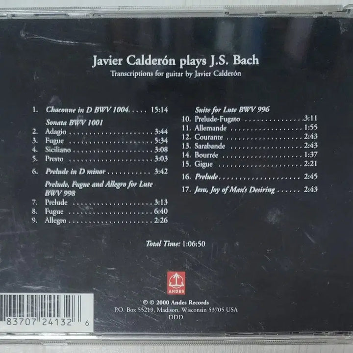 [BUNJANG] Javier Calderón Plays J.S. Bach CD / [CD] 하비에르 칼데론 기타연주곡 | 요한 세바스티안 바흐 음반 <Javier Calderon plays J.S. BACH>