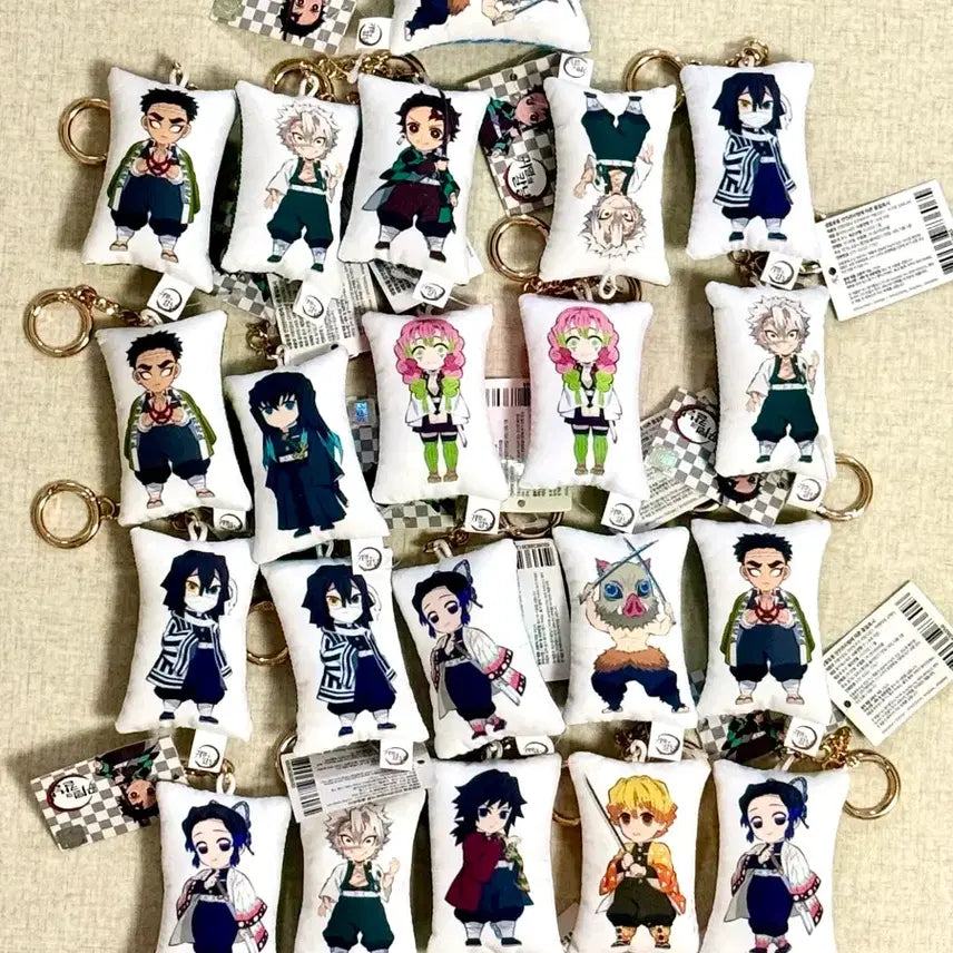 [BUNJANG] Demon Slayer Cushion Keychain Bundle Set / 귀멸의칼날네즈코탄지로사네미기유렌고쿠이노스케젠이츠교메이시노부쿠션인형뽑기키링열쇠가방고리(일괄