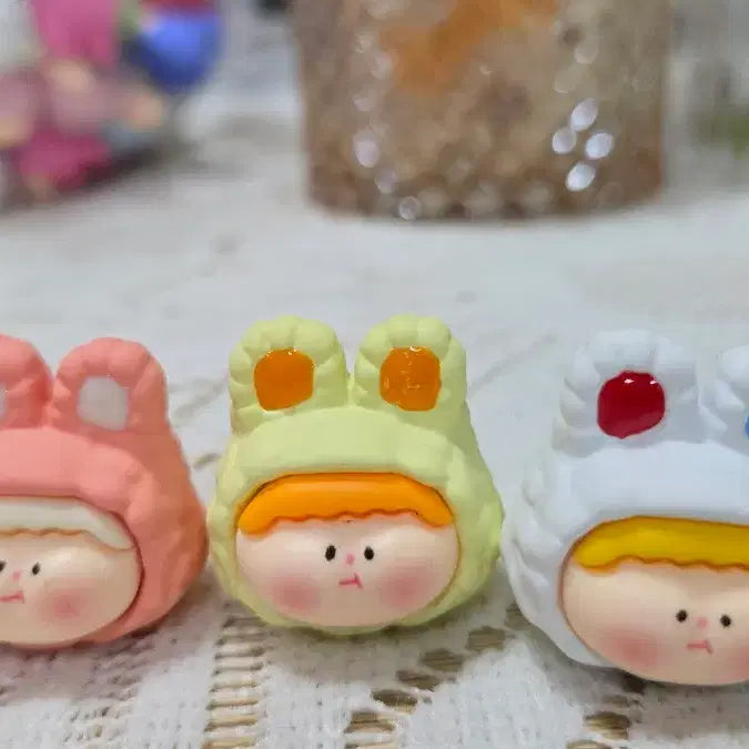 [BUNJANG] Frog and Rabbit Hat Keyring Doll Set / AMLLS 스타일 개구리 토끼 모자 키링 인형 5개 1800원