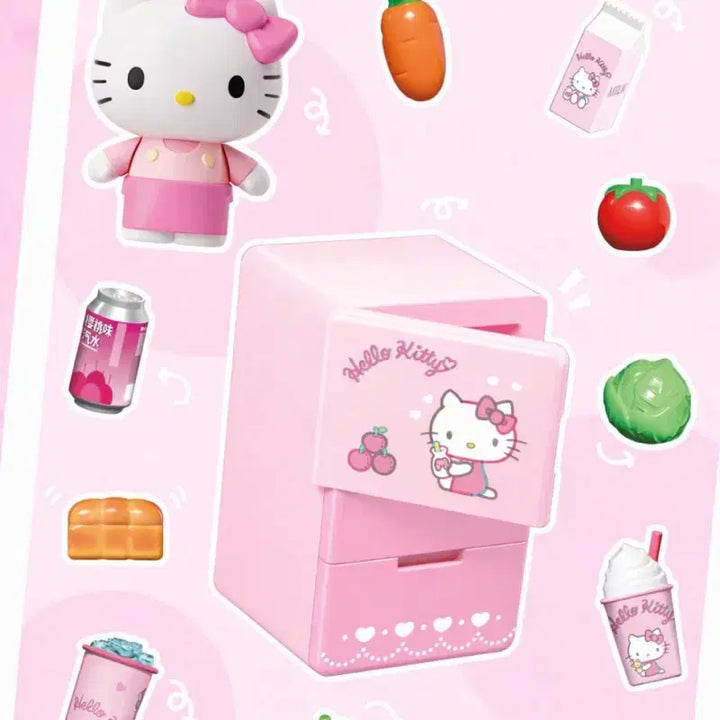 [BUNJANG] Hello Kitty Pink Refrigerator Figure Set / 헬로키티 핑크 냉장고 피규어 세트