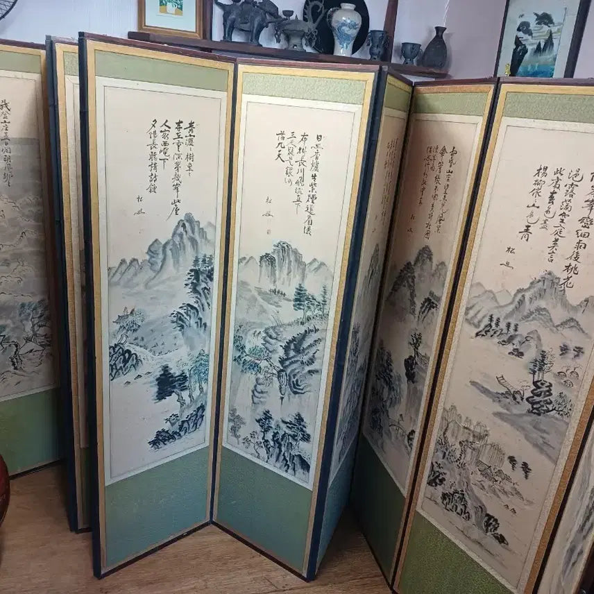 [BUNJANG] 10-Panel Folding Screen with Landscape and Poetry Painting / 10 폭병풍