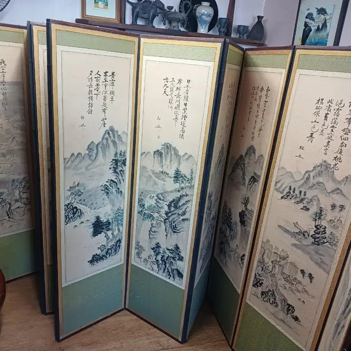 [BUNJANG] 10-Panel Folding Screen with Landscape and Poetry Painting / 10 폭병풍