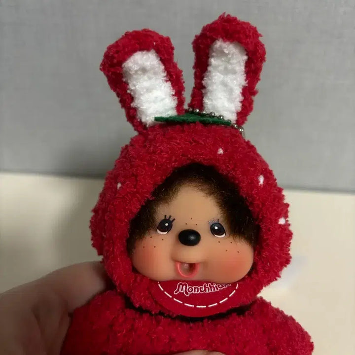 [BUNJANG] Monchhichi Strawberry Rabbit Custom / 몬치치 딸기 토끼 커스텀