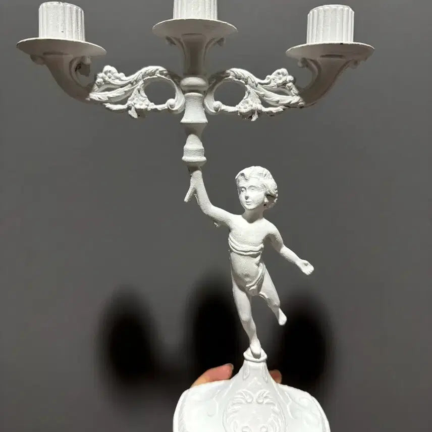 [BUNJANG] French Antique Vintage Brass Candlestick / 프랑스 앤틱 빈티지 황동 브라스 화이트 촛대