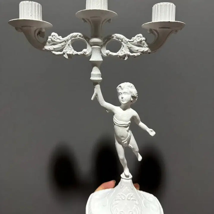 [BUNJANG] French Antique Vintage Brass Candlestick / 프랑스 앤틱 빈티지 황동 브라스 화이트 촛대