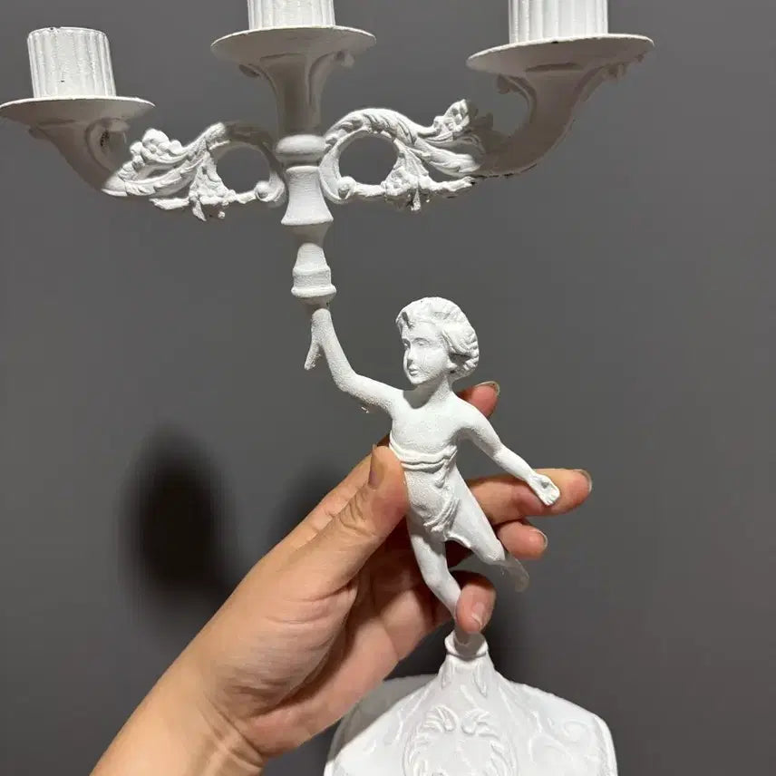[BUNJANG] French Antique Vintage Brass Candlestick / 프랑스 앤틱 빈티지 황동 브라스 화이트 촛대