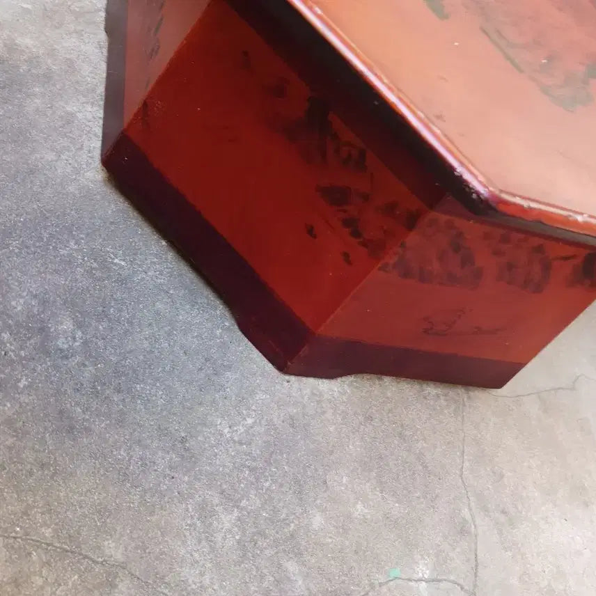 [BUNJANG] Red Octagonal Tray with Minhwa Pattern / 팔각 쟁반 민화 문양 붉은 다과상36&amp;36*16