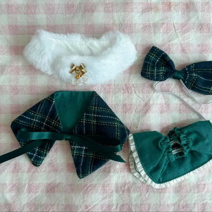 [BUNJANG] 10cm Doll Clothes Check Cape Set Outfit / 10cm 인형 옷 체크 케이프 세트 의상