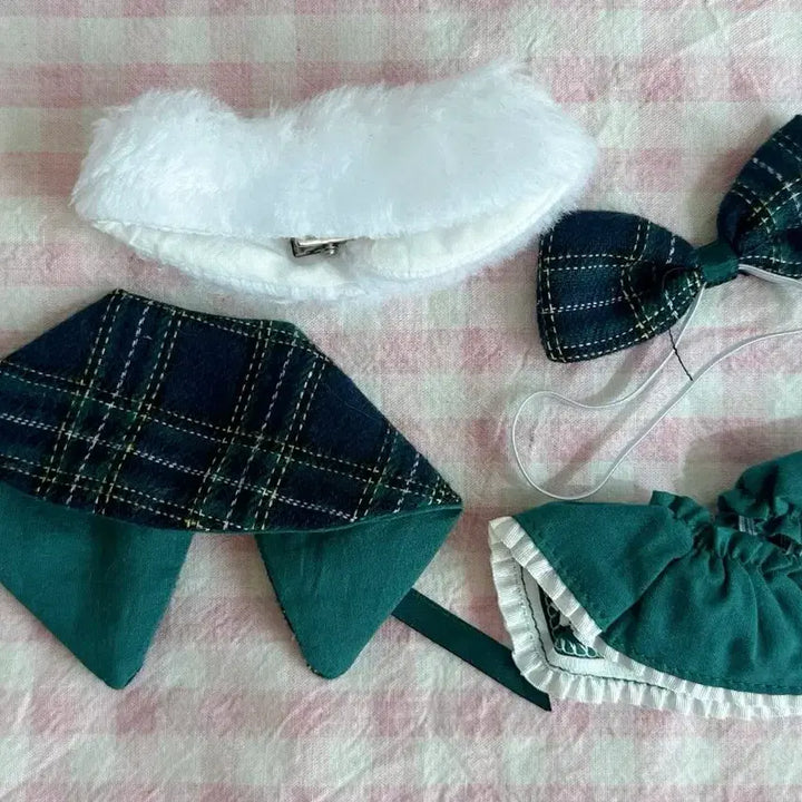[BUNJANG] 10cm Doll Clothes Check Cape Set Outfit / 10cm 인형 옷 체크 케이프 세트 의상