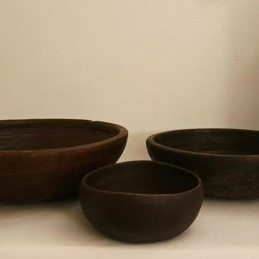 [BUNJANG] Antique Korean Traditional Solid Wood Hamjipbak (3-Piece Set) / 고미술품]옛날 전통 통나무 함지박 (목함지 3종 세트)입니다
