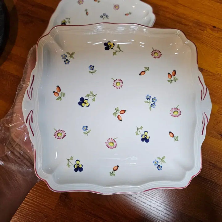 [BUNJANG] Villeroy &amp; Boch Petite Fleur Rectangular Handled Cake Plate Set (2 pcs) / 올드 빈티지 빌레로이앤보흐 쁘띠플뢰르 사각 손잡이 케이크 접시 2pcs.