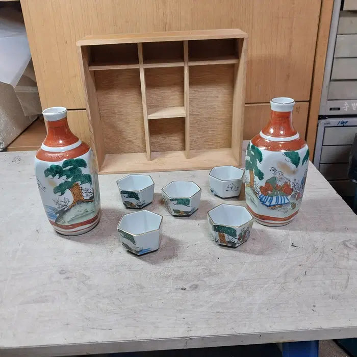 [BUNJANG] 1970s Kutani Maruyama Sake Set, Unused / 1970 일본 구곡/구타니 마루야마 사케 주병 미사용 풀세트