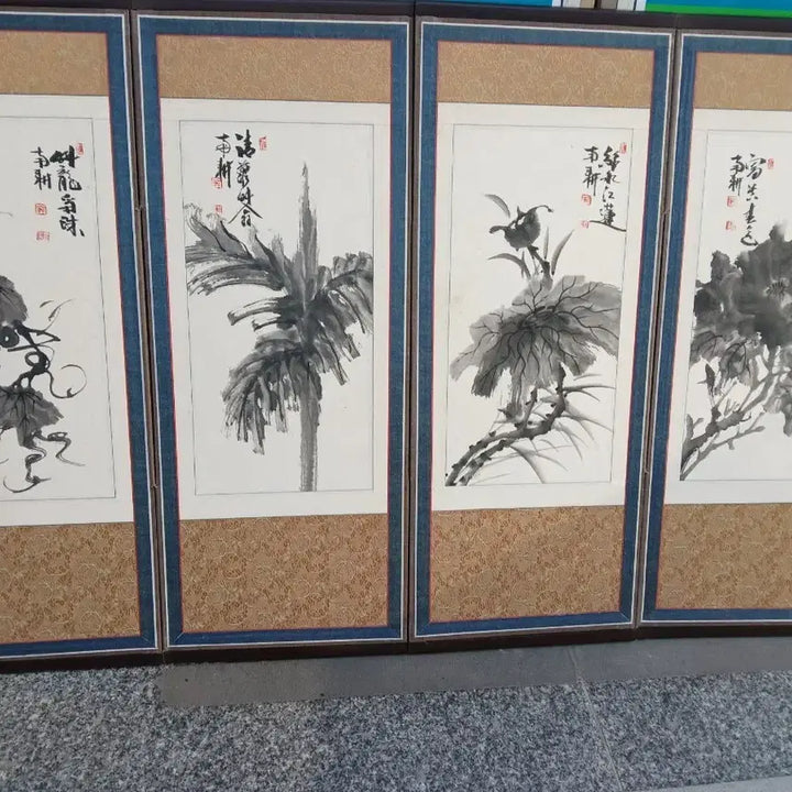 [BUNJANG] Mini Folding Screen with 4 Panels (80cm Width, 60cm Height) - Famous Artist&