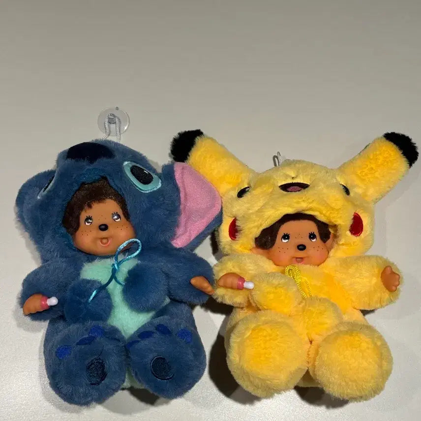 [BUNJANG] Monchhichi Pikachu &amp; Stitch Figurine Set / 몬치치 피규어 인형(새상품)