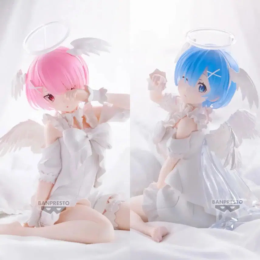 [BUNJANG] Rem &amp; Ram Relax Time Sweet Angel Version Figure Set (Mint Condition) / 미개봉일괄 최저가급처) 리제로 렘 람 릴렉스타임 스위트엔젤 천사 미소녀 피규어 세트