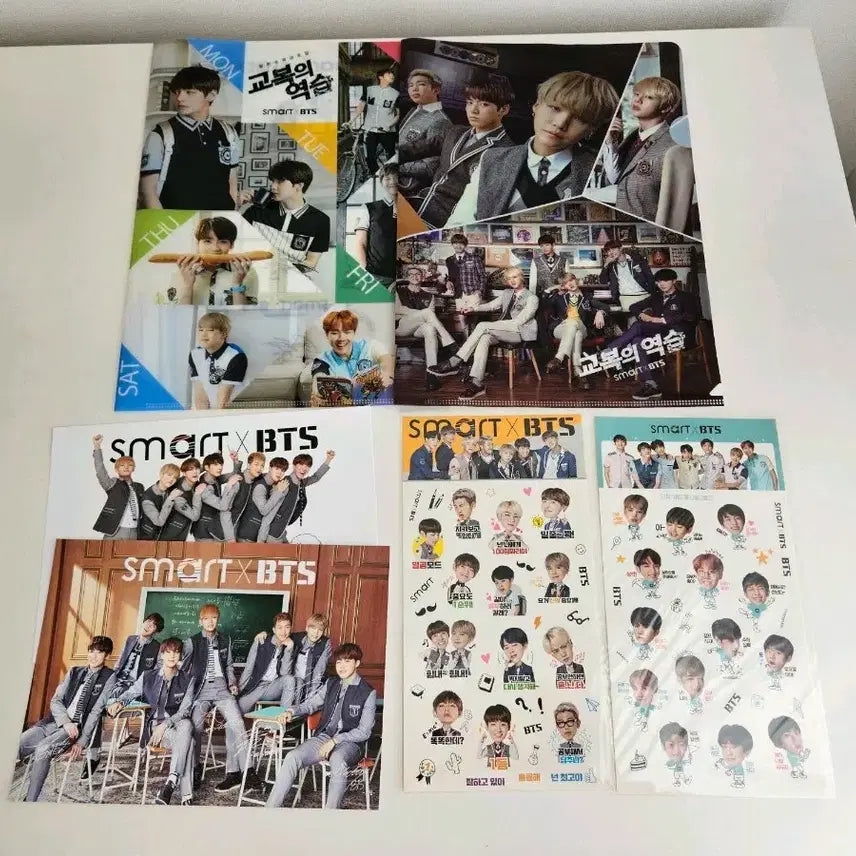 [BUNJANG] BTS Smart Uniform File Sticker Mini Poster Bundle Set / 스마트 교복 파일 미니포스터 스티커 일괄 방탄 bts 콜라보