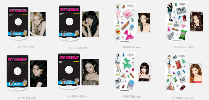 Aespa - Official MD "My World" (PhotoCard Stand Set, Epoxy Sticker Set) [Choose Member] - HALLYUSUPERSTORE