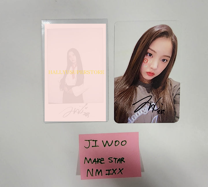 JIWOO (Of NMIXX) "expergo" - Hand Autographed(Signed) Polaroid &amp; Photocard - HALLYUSUPERSTORE