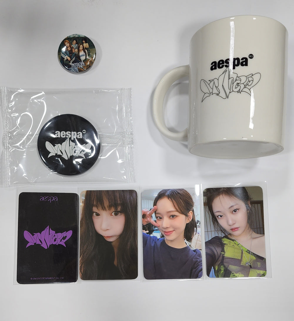 Aespa "MY WORLD" - Everline Lucky Draw Event Photocard, MD [Mug Cup, Hand Mirror, Pin Button] - HALLYUSUPERSTORE