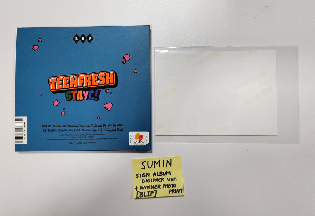 Sumin (Of STAYC) "TEENFRESH" - Hand Autographed(Signed) Album [Digipack Ver] &amp; Winner Photo Print [23.09.14] - HALLYUSUPERSTORE