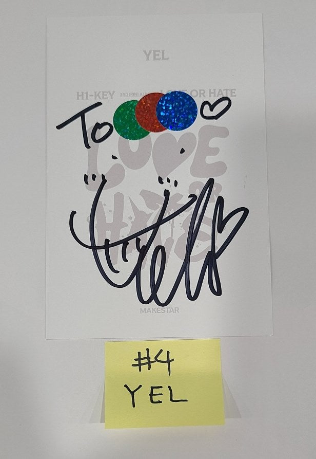 H1-KEY "LOVE or HATE" - Hand Autographed(Signed) Makestar Winner Postcard [24.7.30] - HALLYUSUPERSTORE