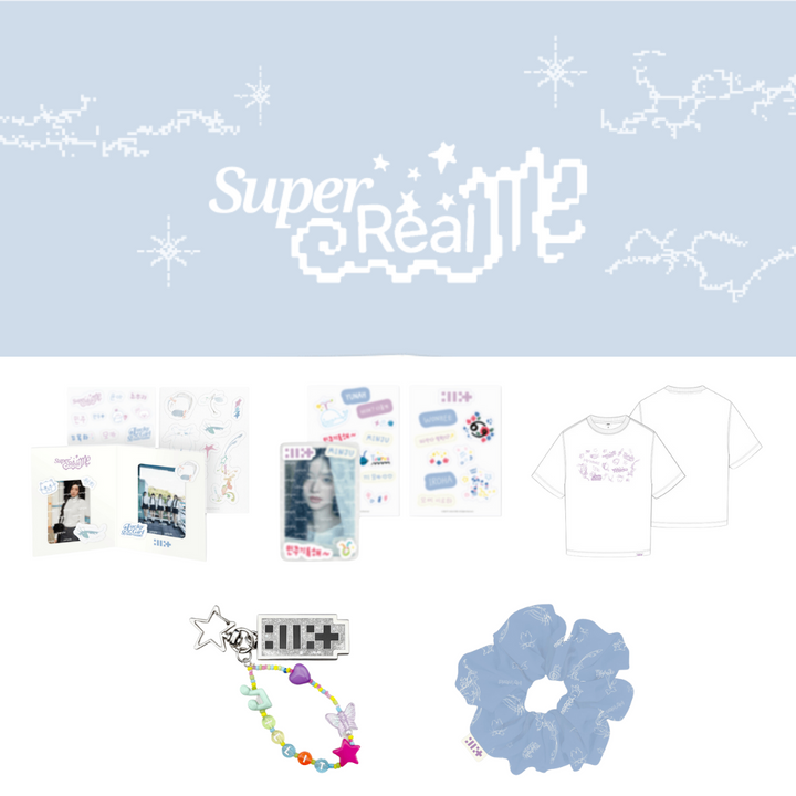ILLIT - "Super Real Me" Official MD (Photo Stand Set, Photo Deco Set, Keyring, Hair Scrunchie, S/S T-Shirt) - HALLYUSUPERSTORE