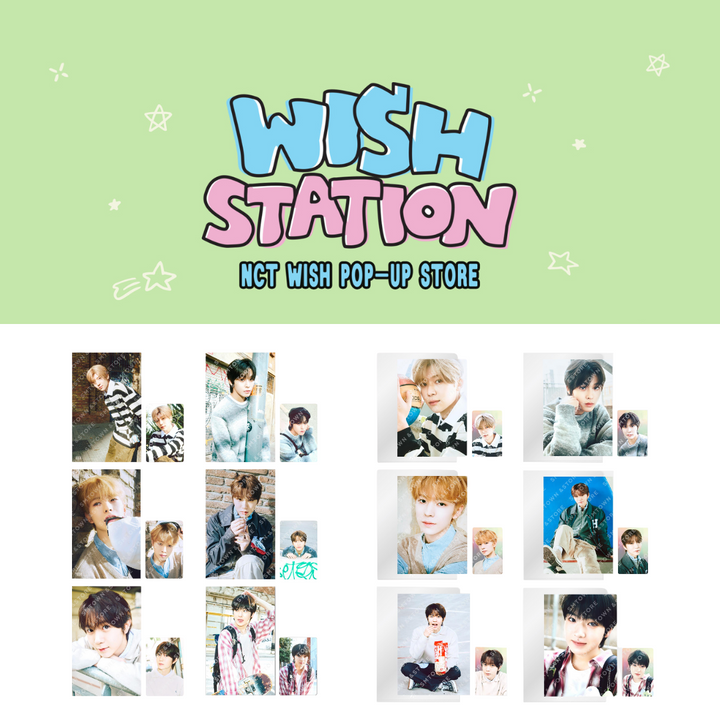 NCT Wish - "Wish Station" Official MD (4x6 Photo, Postcard + Hologram Photocard) - HALLYUSUPERSTORE