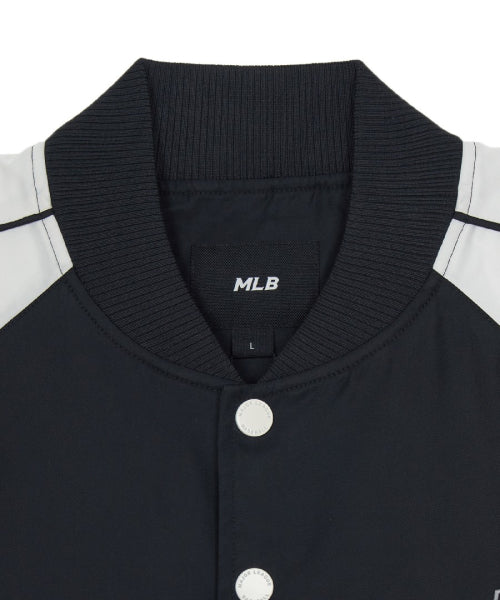 Nylon Front Cursive Varsity Jacket NYM (Black)