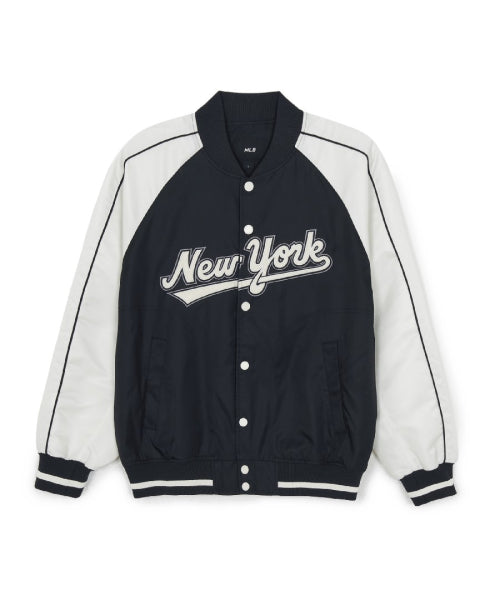 Nylon Front Cursive Varsity Jacket NYM (Black)